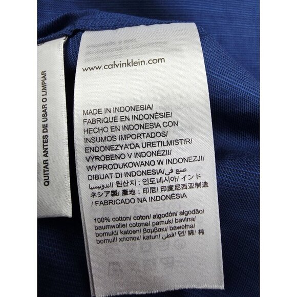 Calvin Klein Size Large Navy Short Sleeve Logo Tag Mens Cotton Pocket Shirt NWT - Picture 7 of 12